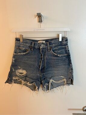 Agolde Distressed Blue High-Rise Cutoff Denim Shorts